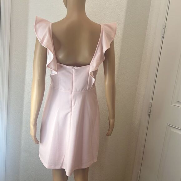 BCBG Paris Dress Pastel Pink Size Small Square Neck Flutter Sleeve Wrap Mini - Picture 6 of 11